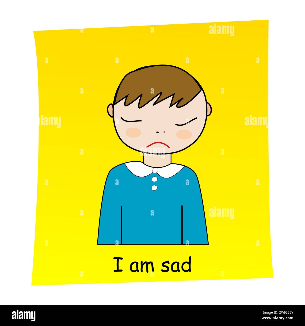 I am sad concept. Cartoon hand drawn boy with sad expression Stock ...