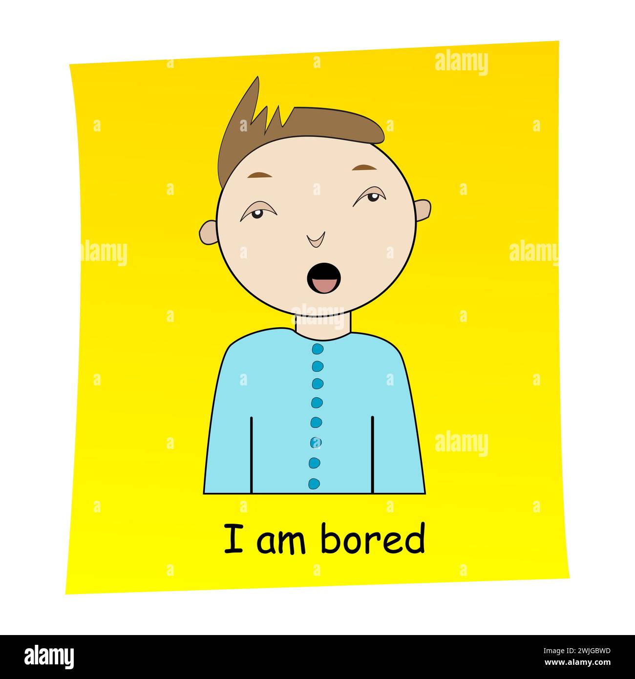 I am bored concept.Cartoon hand drawn boy with bored expression Stock