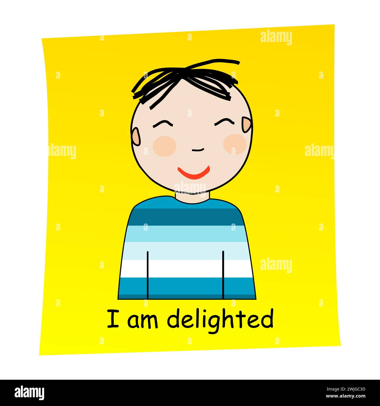 I am delighted concept. Cartoon hand drawn boy with delighted