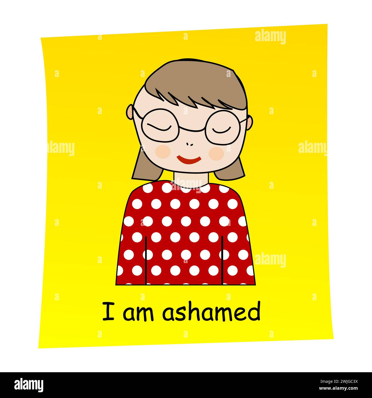 I am ashamed concept.Cartoon hand drawn girl with ashamed expression Stock Vector