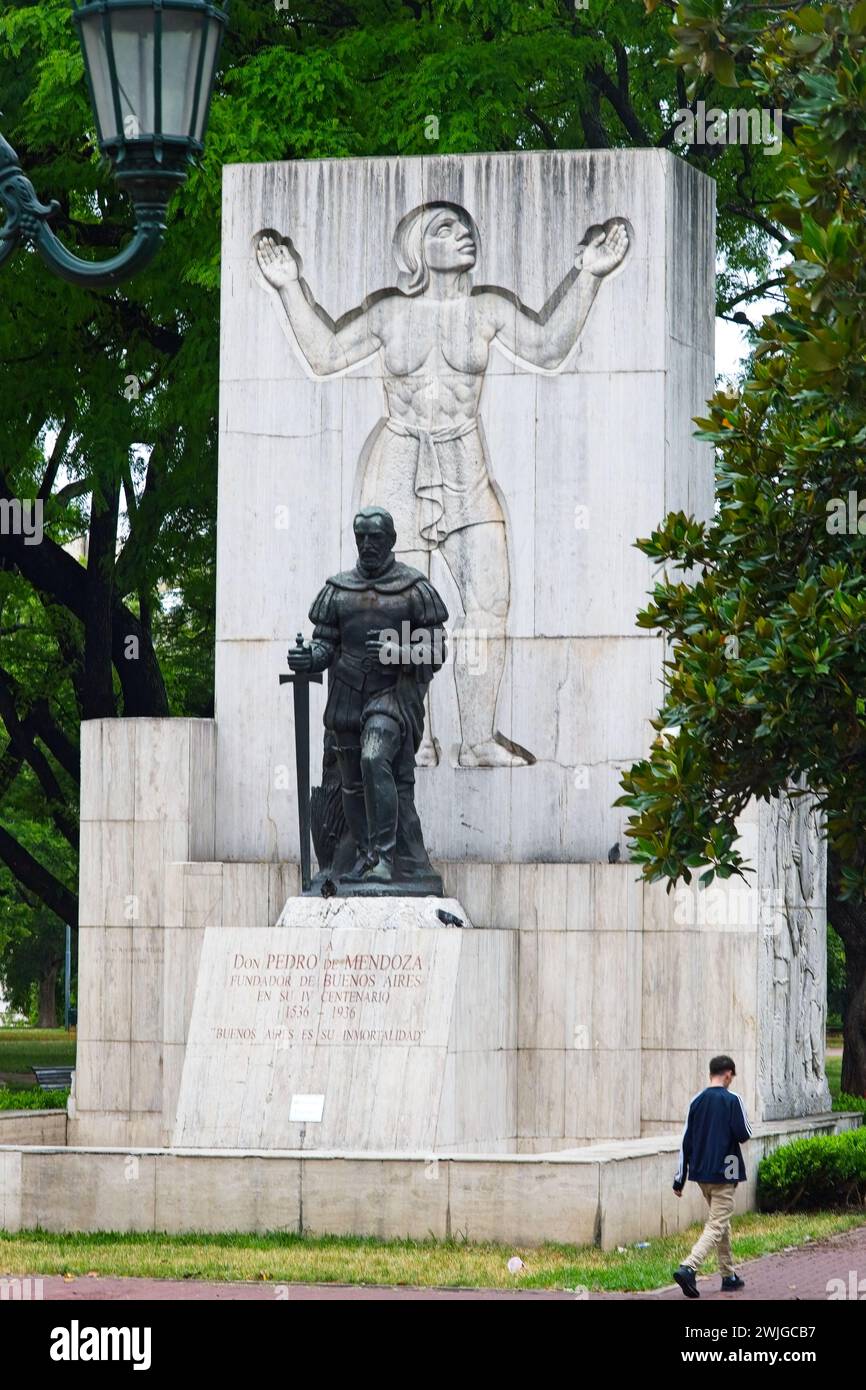 The monument was erected in 1936 to commemorate the fourth centenary of the first foundation of Buenos Aires by Pedro de Mendoza in 1536. Stock Photo