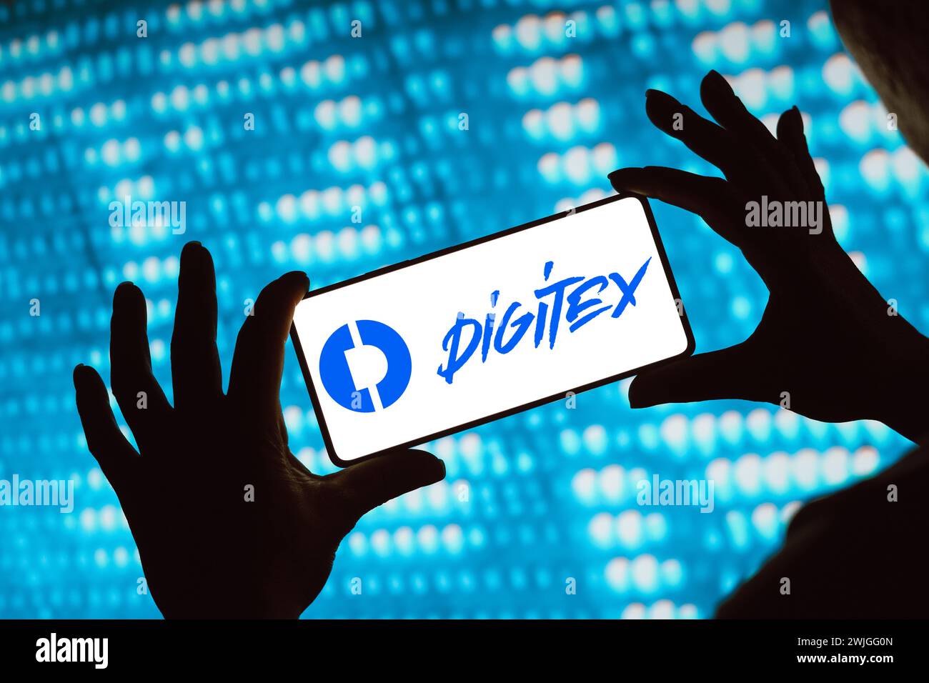 February 15, 2024, Brazil. In this photo illustration, the Digitex Futures Exchange logo is displayed on a smartphone screen Credit: SOPA Images Limited/Alamy Live News Stock Photo