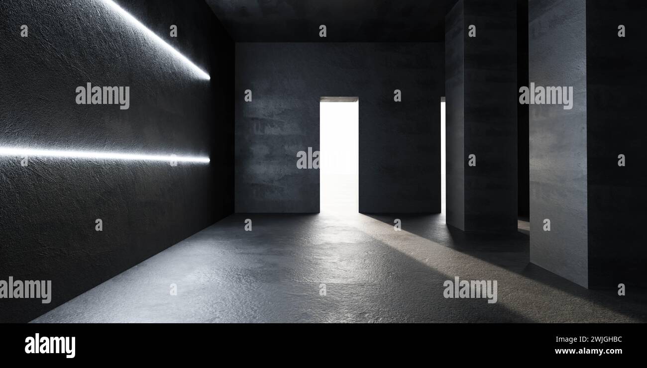 An Empty concrete Room With Light Coming Through the Door 3d render ...