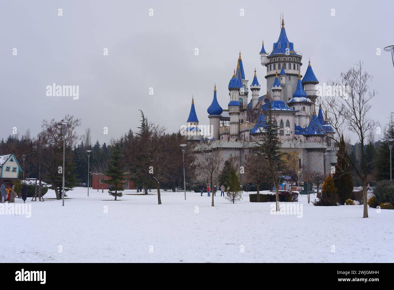 Vintage blue castle in Sazova Park Eskisehir Turkey. Fairytale castle ...