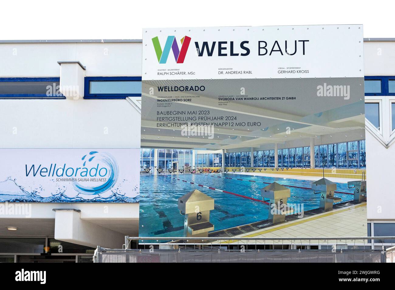Welldorado, Construction Of A Swimming Pool In Wels Stadt, Upper Austria, Austria Stock Photo