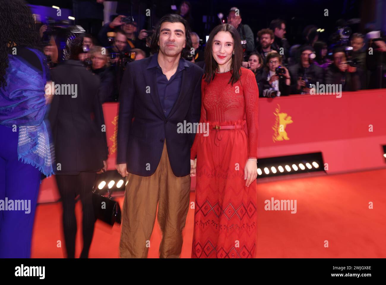 Berlin, Germany. 15th Feb, 2024. Fatih Akin and Sibel Kekilli walk the red  carpet on the opening night of the Berlinale. The film 