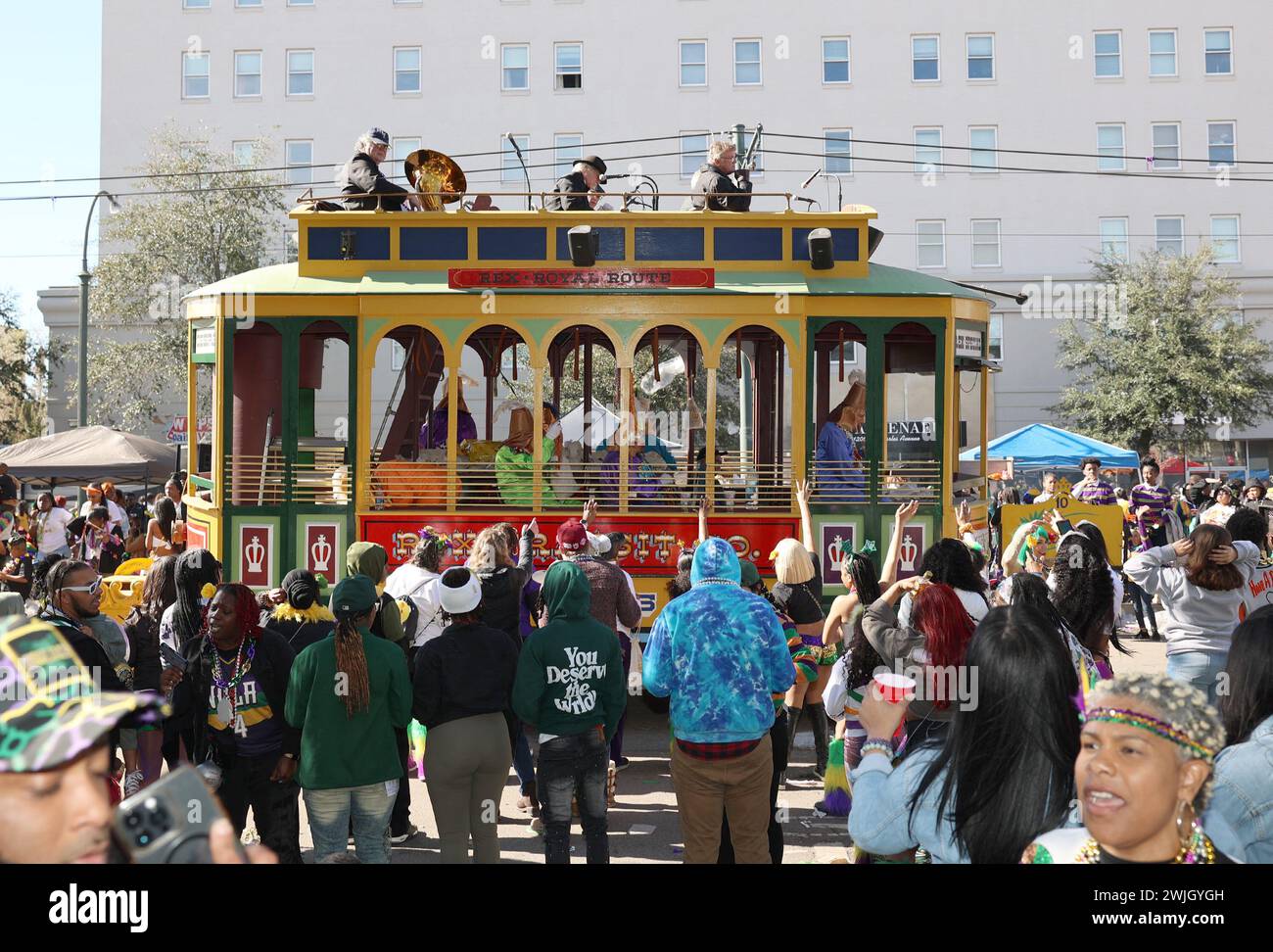 New Orleans, USA. 13th Feb, 2024. The A Streetcar Named Desire float rolls through during the Rex Parade on St. Charles Avenue in New Orleans, Louisiana on Tuesday, February 13, 2023. (Photo by Peter G. Forest/SipaUSA) Credit: Sipa USA/Alamy Live News Stock Photo