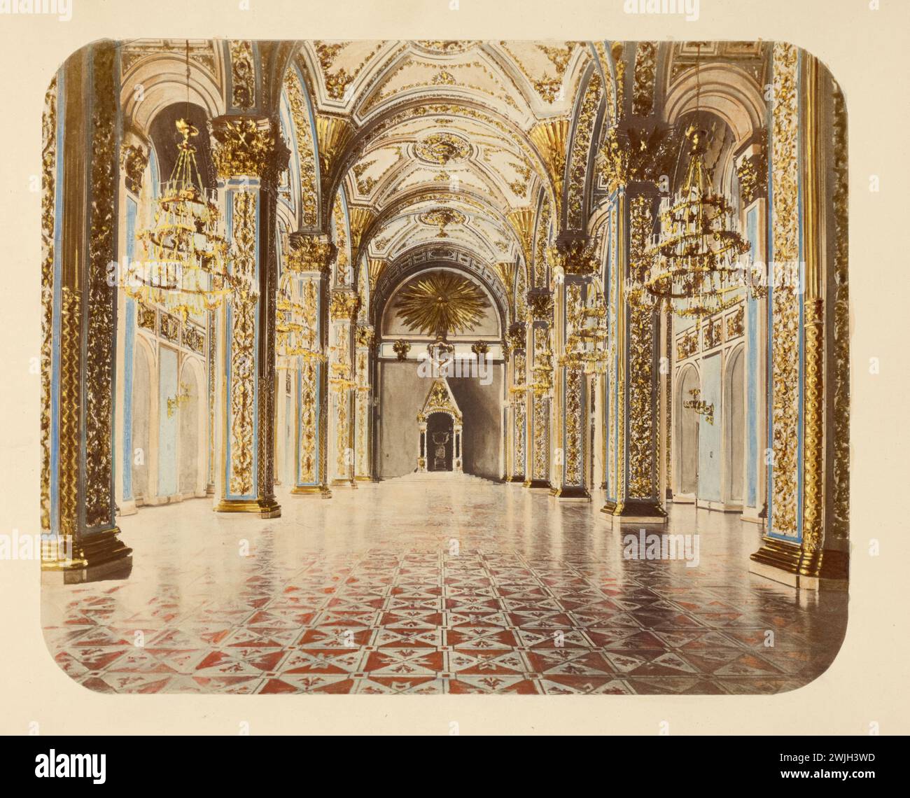 Moscow, Russia. Inside archway courtyard. Handcolored photographs mounted on cards.  Late 19th century Stock Photo