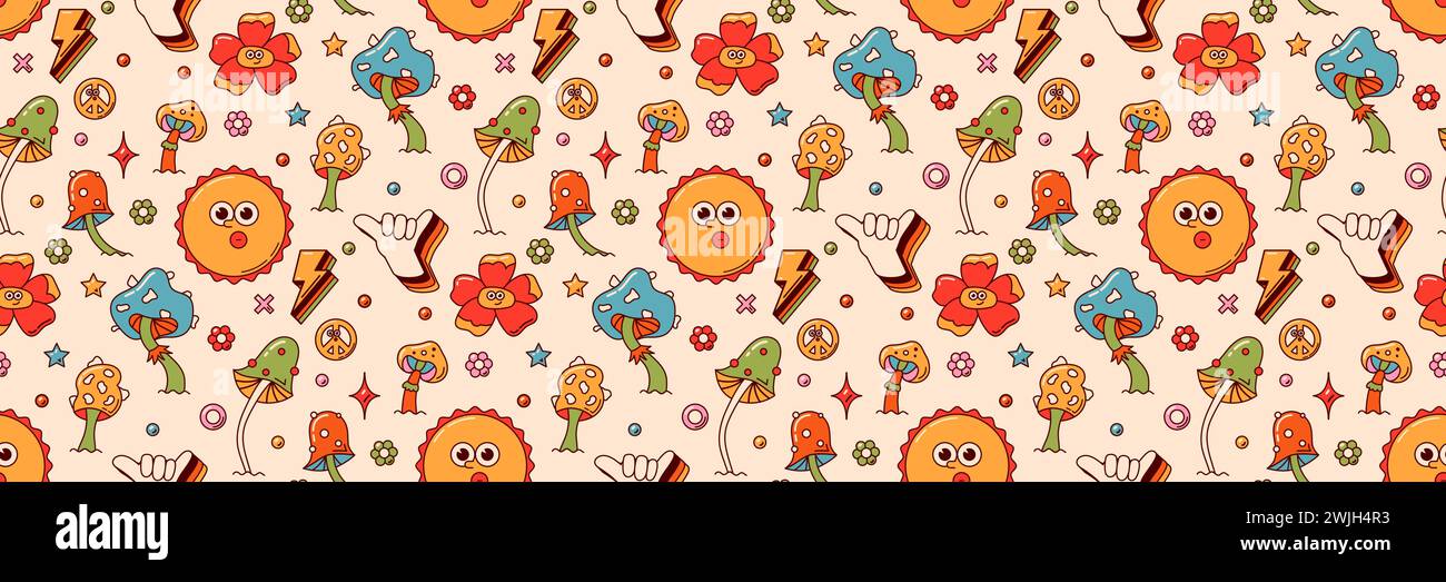 Groovy retro seamless web banner. Stock Vector