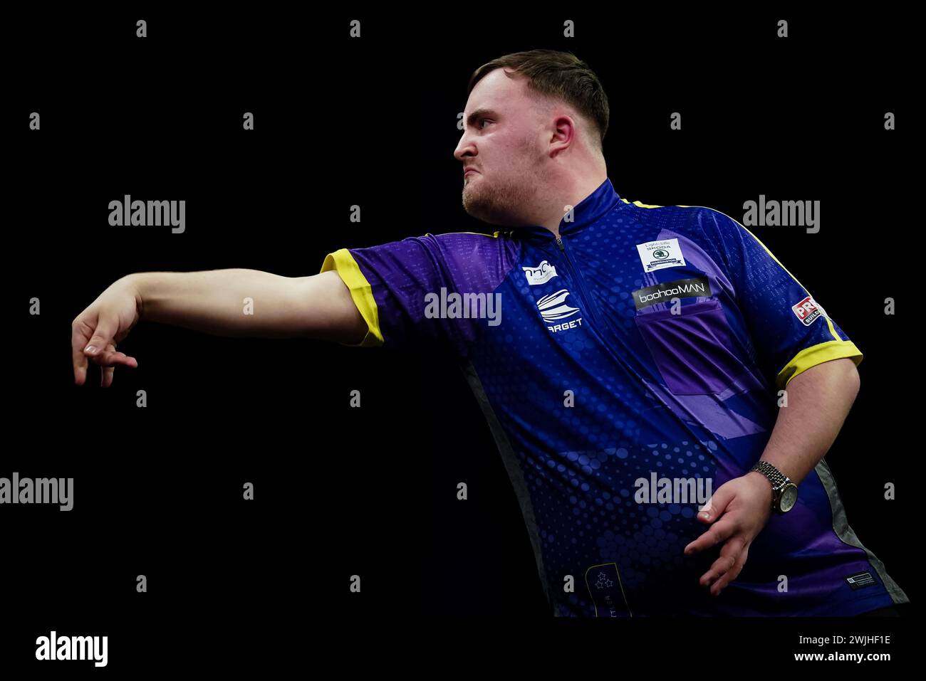 Luke Littler in action against Gerwyn Price (not pictured) during night