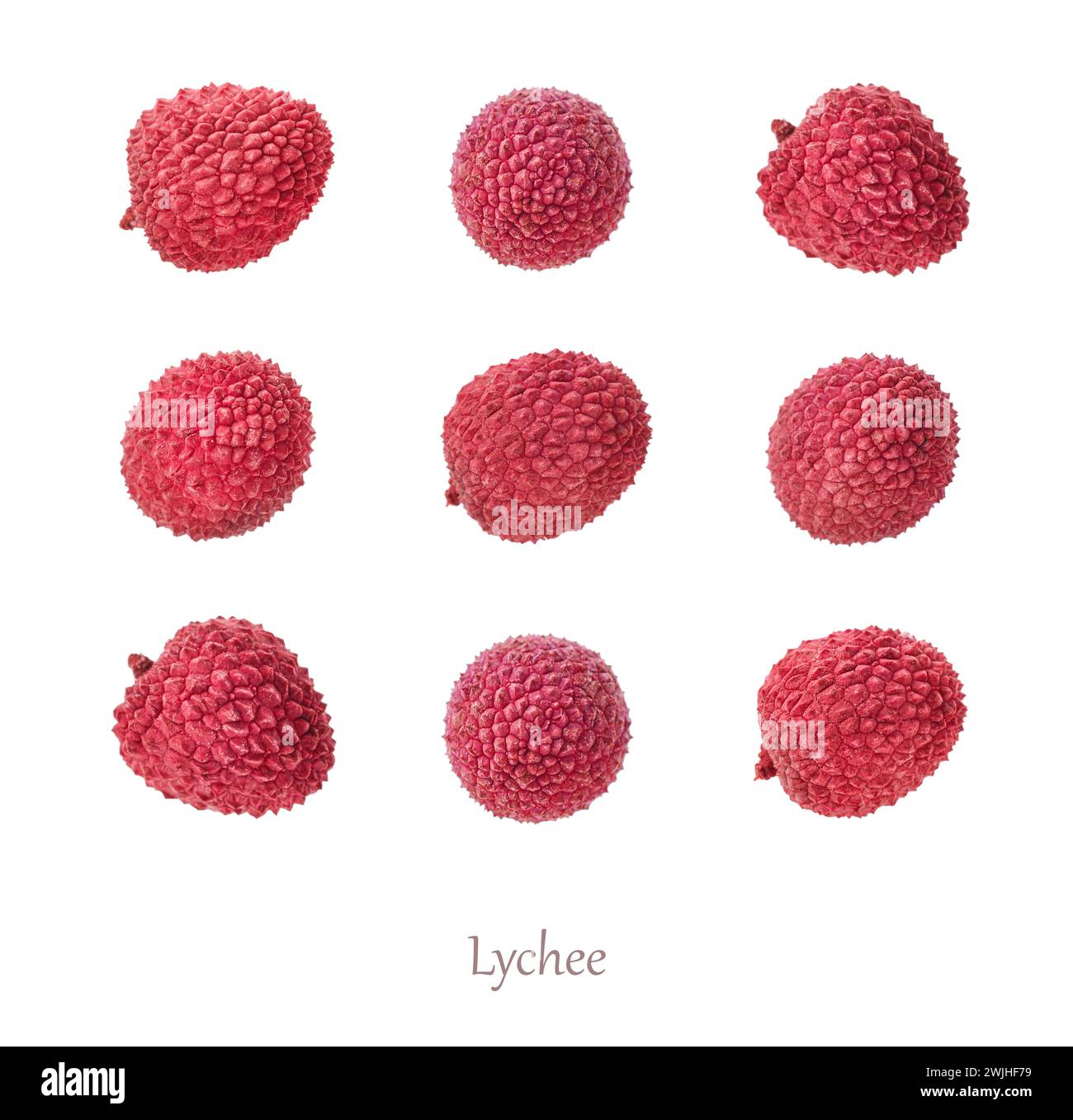 Set of lychee berries, isolated on white background Stock Photo