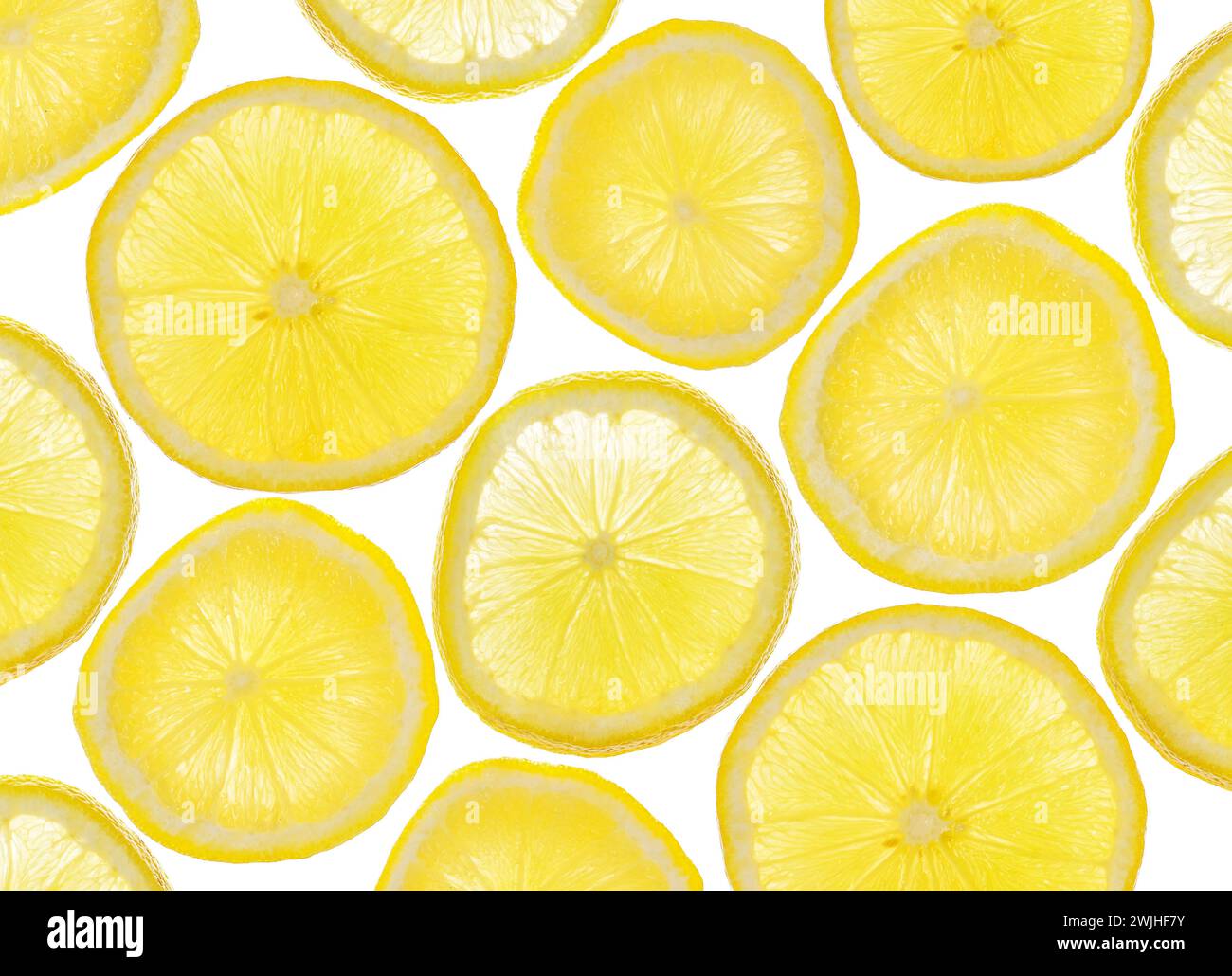 Fresh lemon slices pattern as background on white, close up Stock Photo