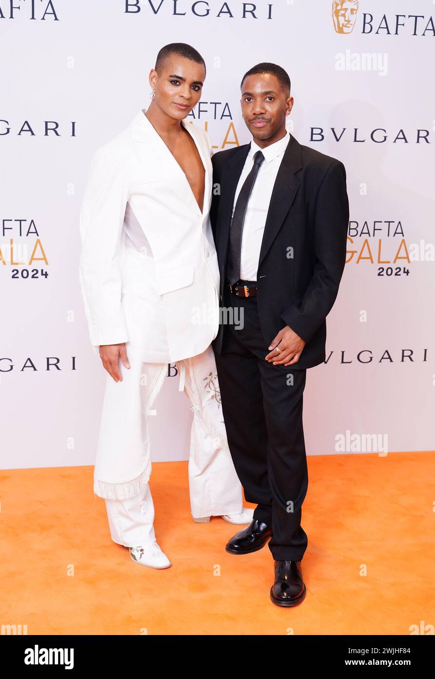 Layton Williams (left) and guest attend the BAFTA fundraising gala at the Peninsula London Hotel, central London. Picture date: Thursday February 15, 2024. Stock Photo