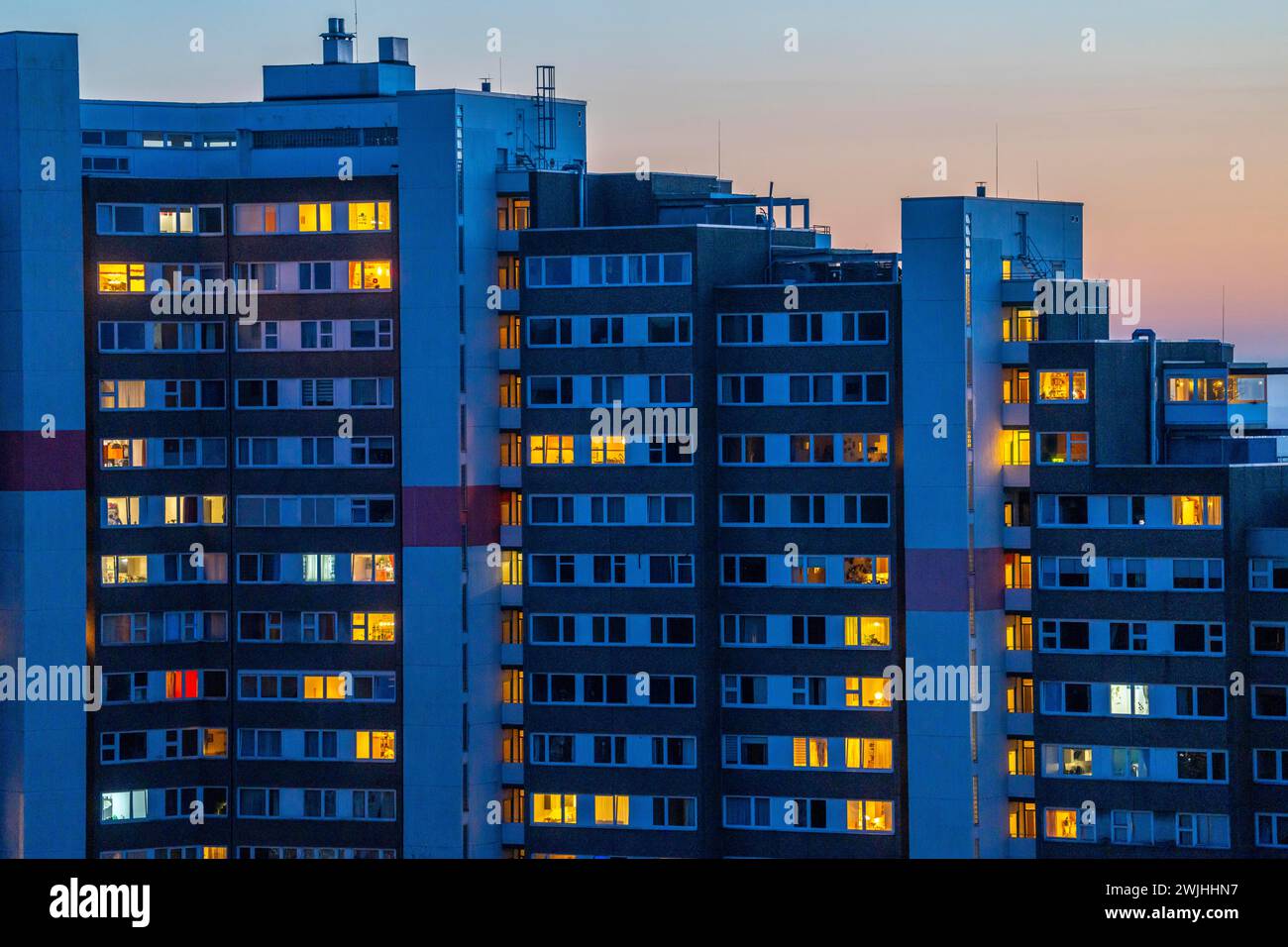 High-rise buildings in the Bensberg residential park, Bergisch-Gladbach, 18-storey housing estate with over 900 apartments spread over 7 building comp Stock Photo