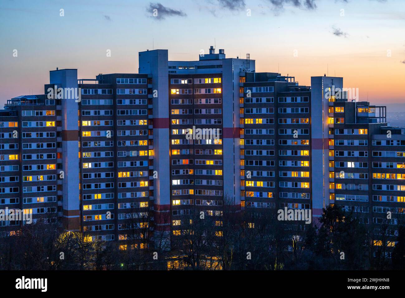 High-rise buildings in the Bensberg residential park, Bergisch-Gladbach, 18-storey housing estate with over 900 apartments spread over 7 building comp Stock Photo
