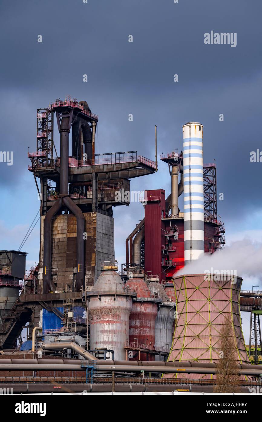 Duisburg-Bruckhausen steel site, ThyssenKrupp Steel, blast furnaces 8 and 9, NRW, Germany, Stock Photo