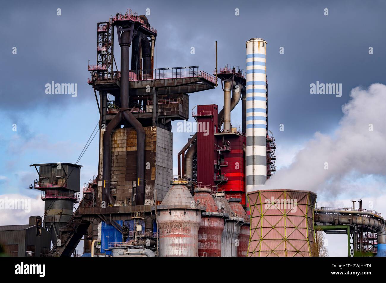 Duisburg-Bruckhausen steel site, ThyssenKrupp Steel, blast furnaces 8 and 9, NRW, Germany, Stock Photo