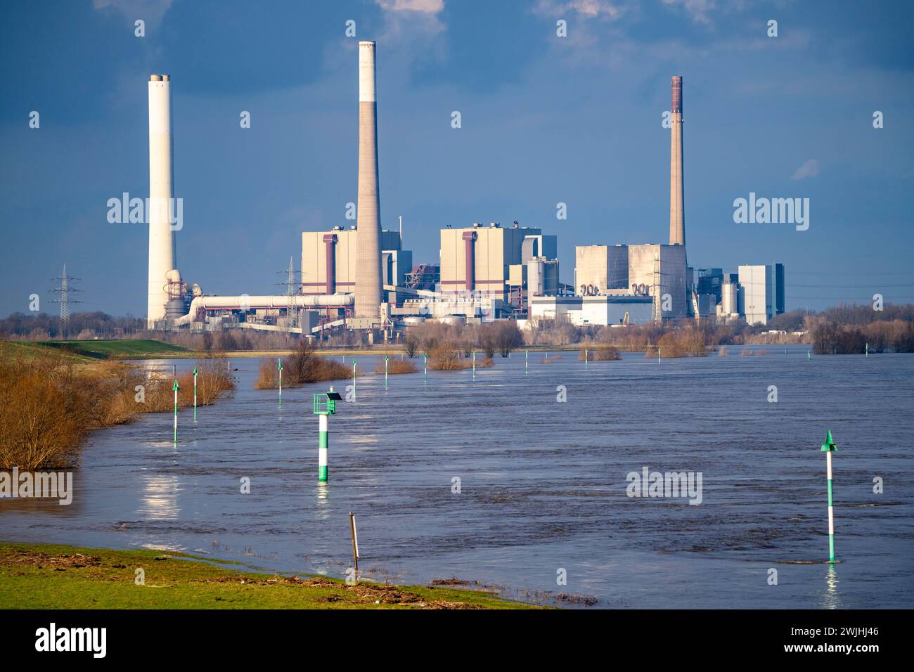 The decommissioned Voerde coal-fired power plant, which is currently being dismantled, flood, NRW, Germany, Stock Photo