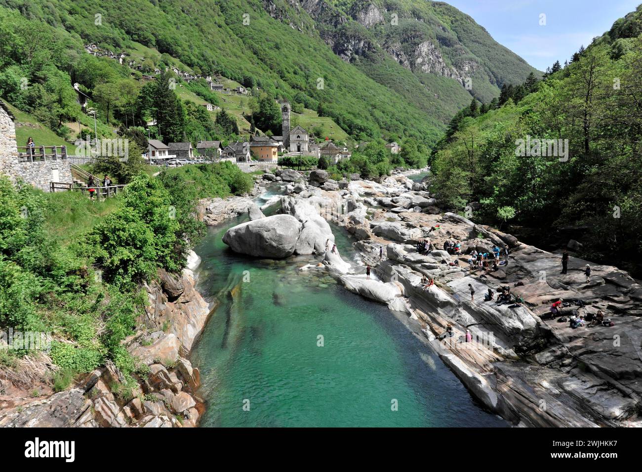 Versasca Verzasca mountain river, light-coloured orthogneiss, metamorphic rock ...