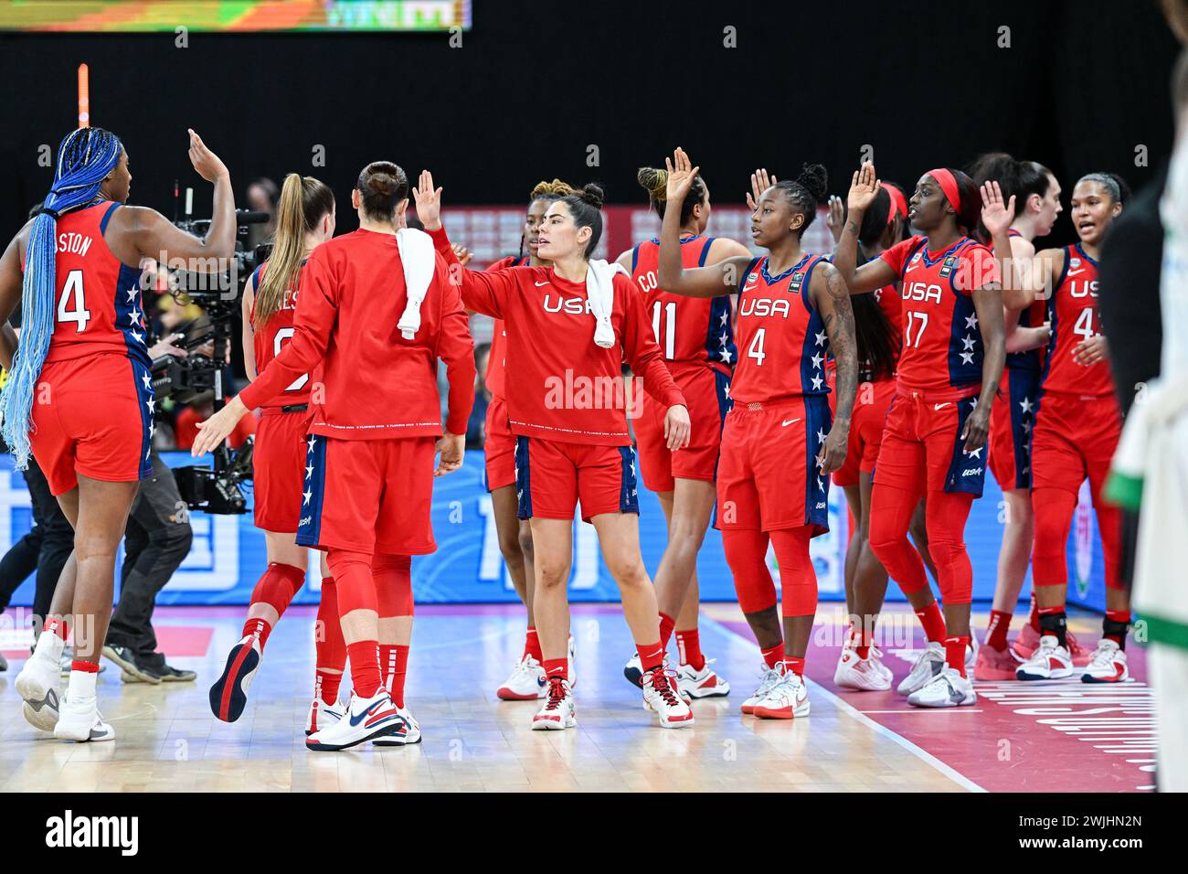 Antwerp, Belgium. 11th Feb, 2024. USA celebrating during a basketball