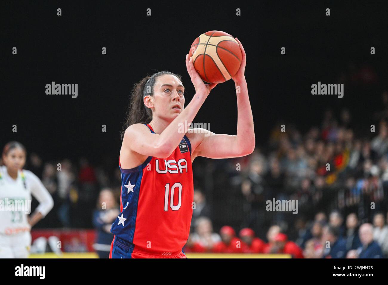 Antwerp, Belgium. 11th Feb, 2025. Breanna Stewart of USA during a