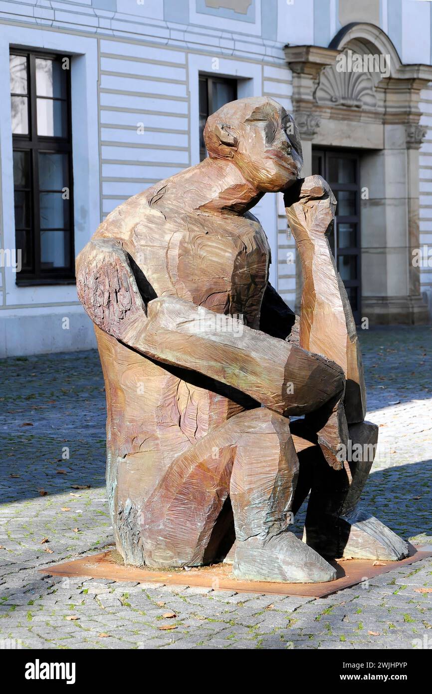 Nighthart, bronze figure by Dietrich Klinge, 2001, Johannesplatz, Schwaebisch Gmuend, Baden-Wuerttemberg, Germany Stock Photo