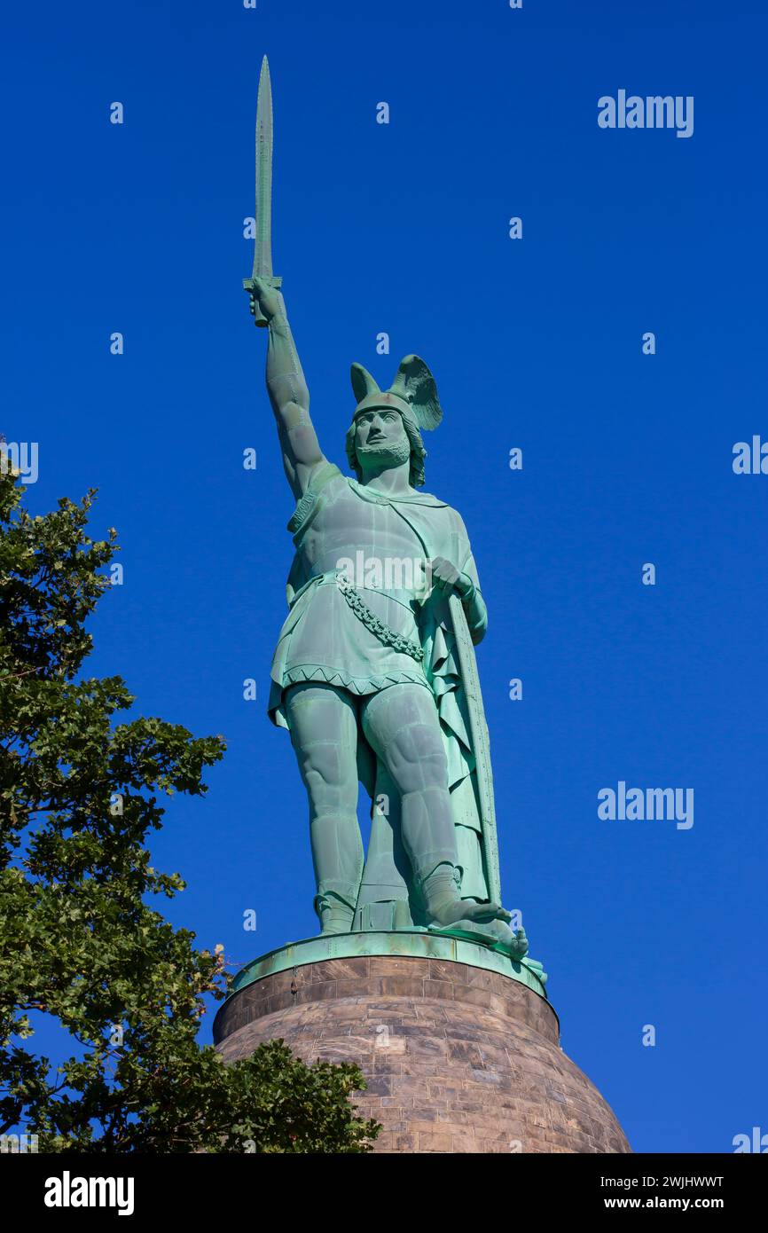 A monument to Cherusci tribe chieftain Arminius who destroyed three Roman legions at the Battle of the Teutoburg Forest in 9 AD in Detmold, Germany Stock Photo