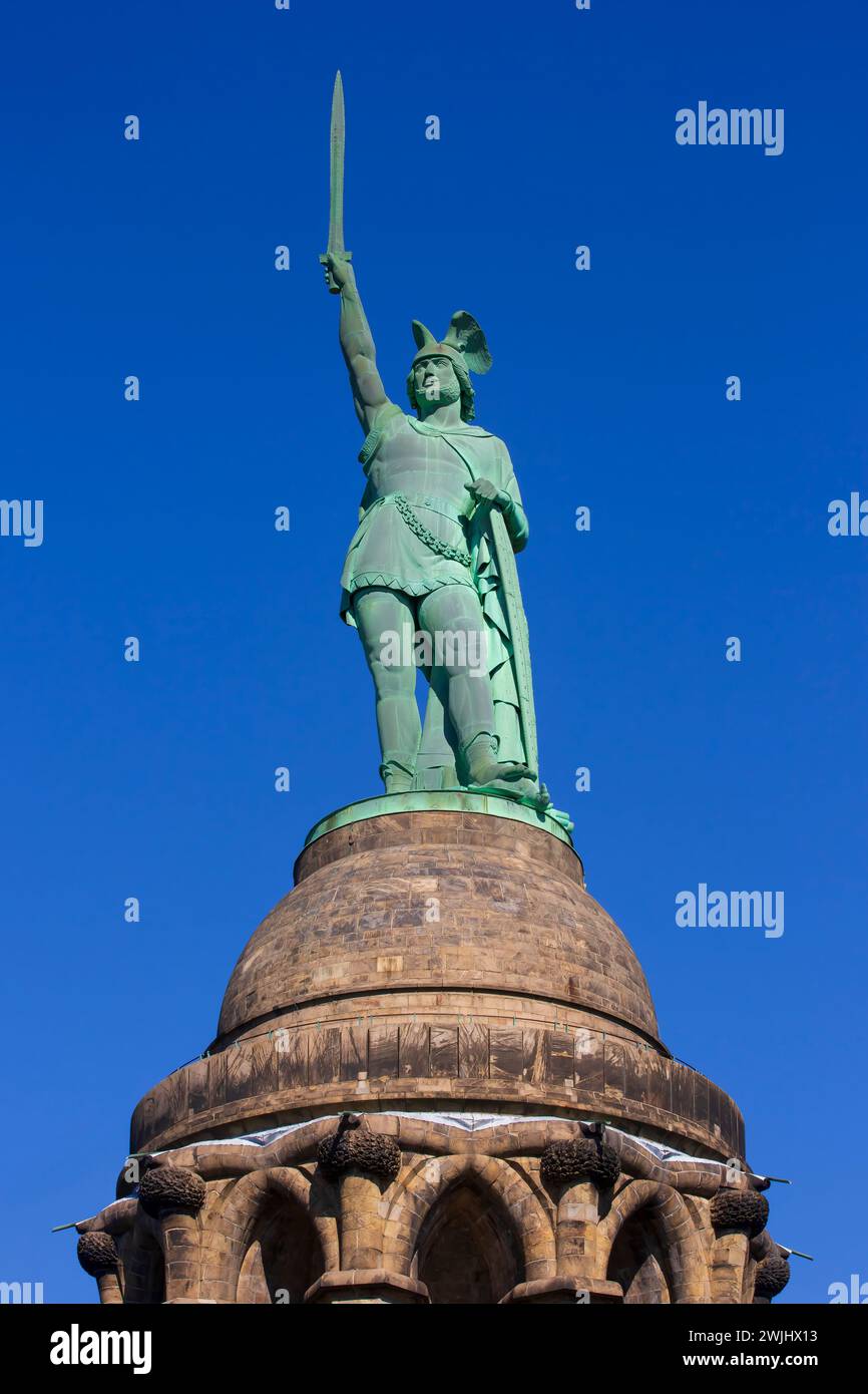 A monument to Cherusci tribe chieftain Arminius who destroyed three Roman legions at the Battle of the Teutoburg Forest in 9 AD in Detmold, Germany Stock Photo