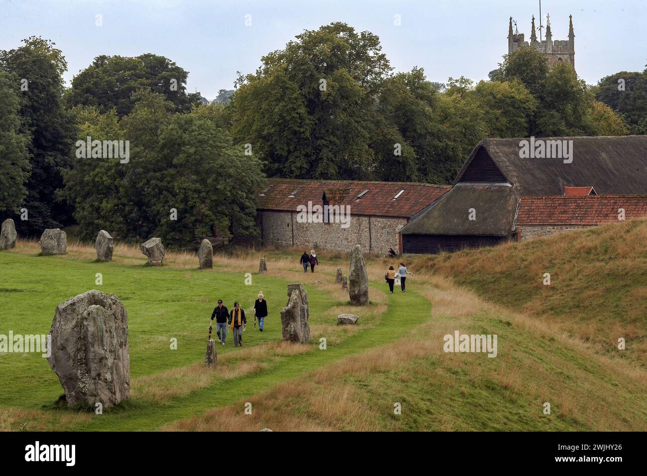 The Neolithic Standing Stones, Stone Circles and Henge at Avebury, Wiltshire. An English Heritage and World Heritage Site. Stock Photo