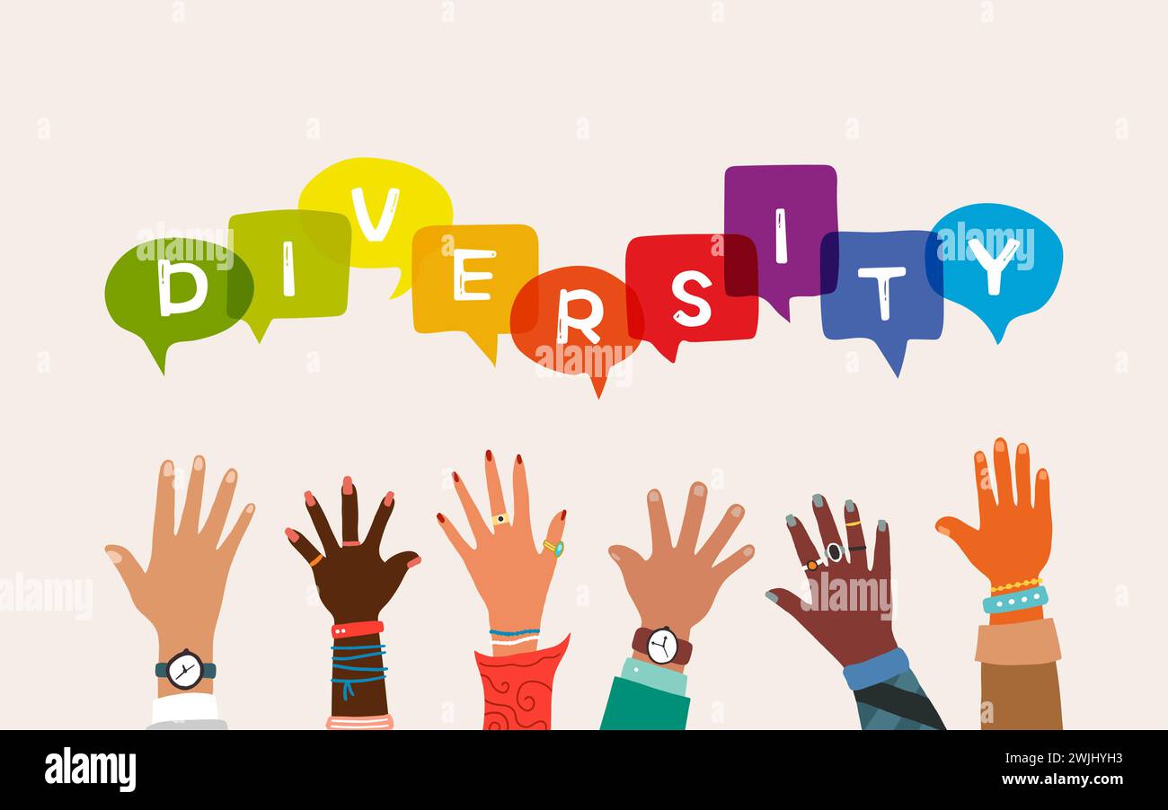 Diversity people hands with speech bubbles. Vector illustration Stock ...