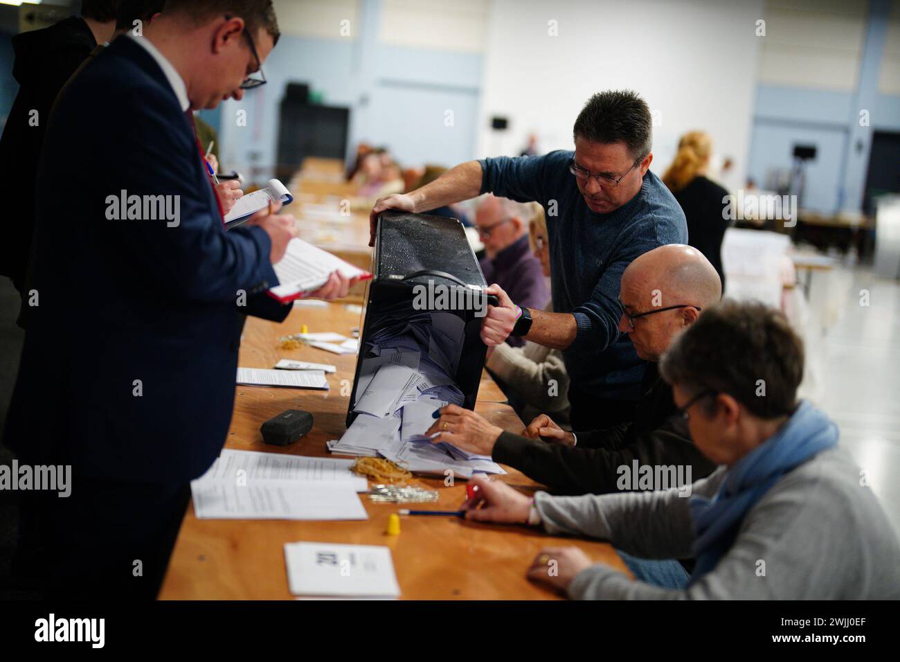 Ballot boxes are emptied as polls close and counting begins for the Kingswood byelection at the