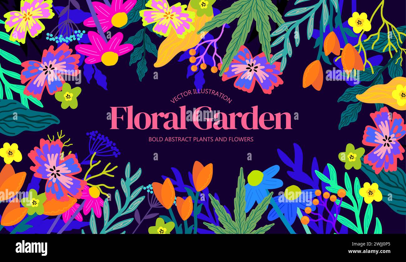Bold and vivid floral modern plants and flowers collection. Vector illustration Stock Vector