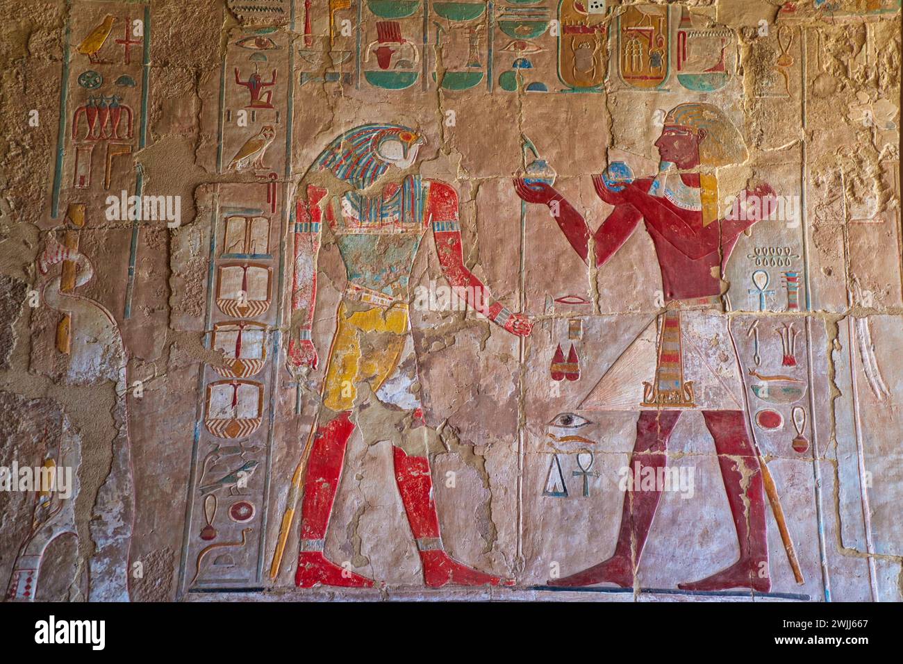 Ancient Egyptian structures, walls, columns, pillar covered colorful ...