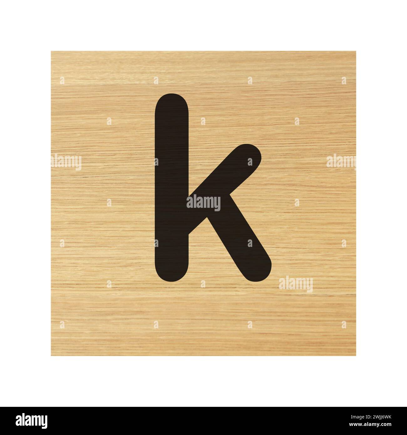 small k wood block on white with clipping path Stock Photo