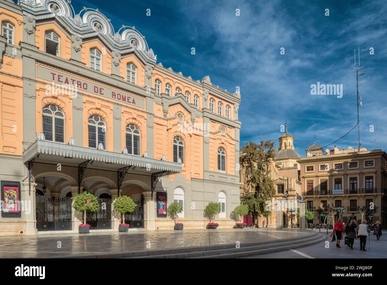 Romea theater in Murcia, the main theater in the Region and one of the most important in Spain. 19th century monument. Queen Elizabeth II inaugurated. Stock Photo