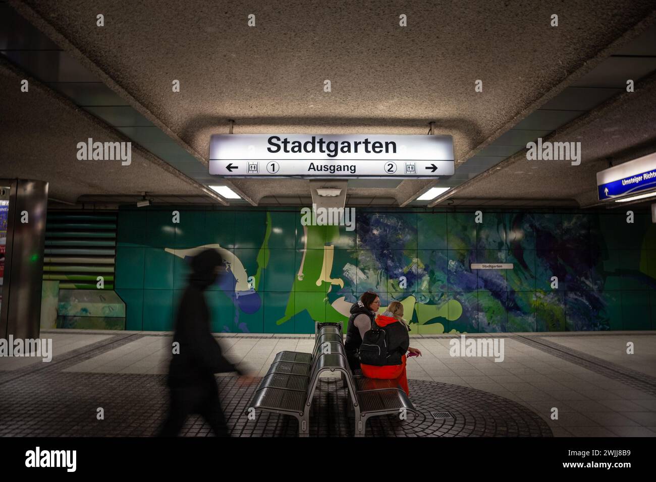 Picture of a the sign indicating Stadtgarten station of the U-Bahn system of Dortmund, Stadtbahn Dortmund. The Dortmund Stadtbahn is a light rail syst Stock Photo