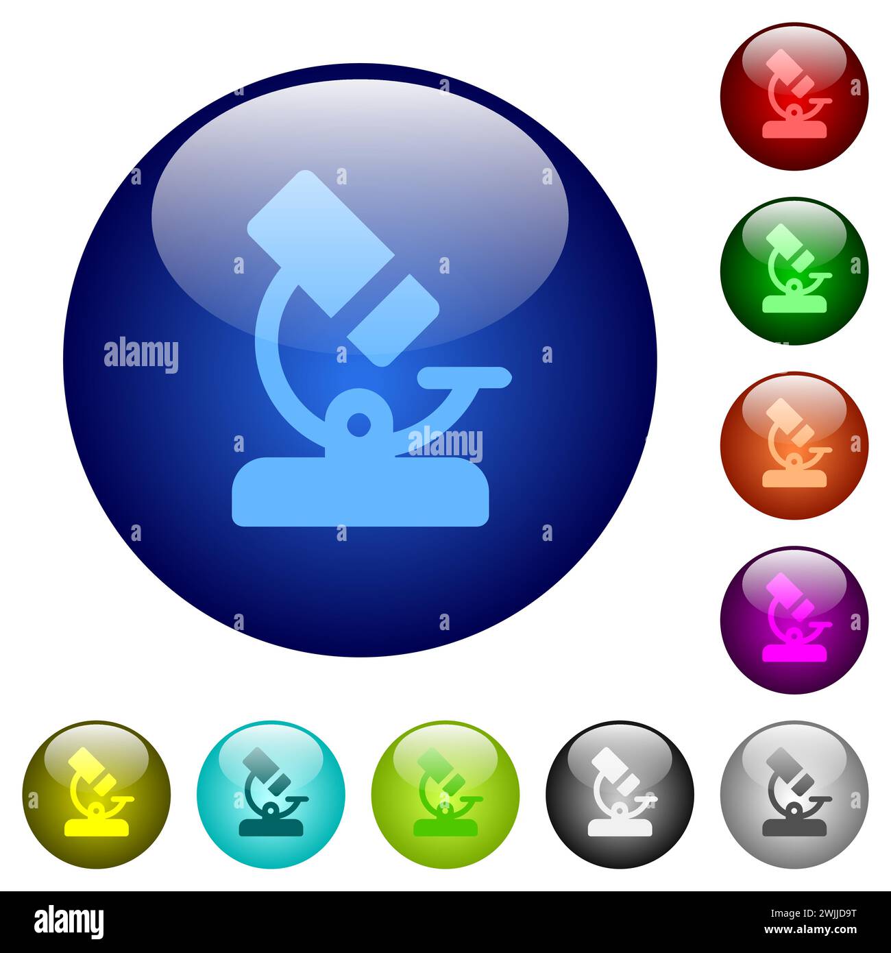 Microscope solid icons on round glass buttons in multiple colors ...