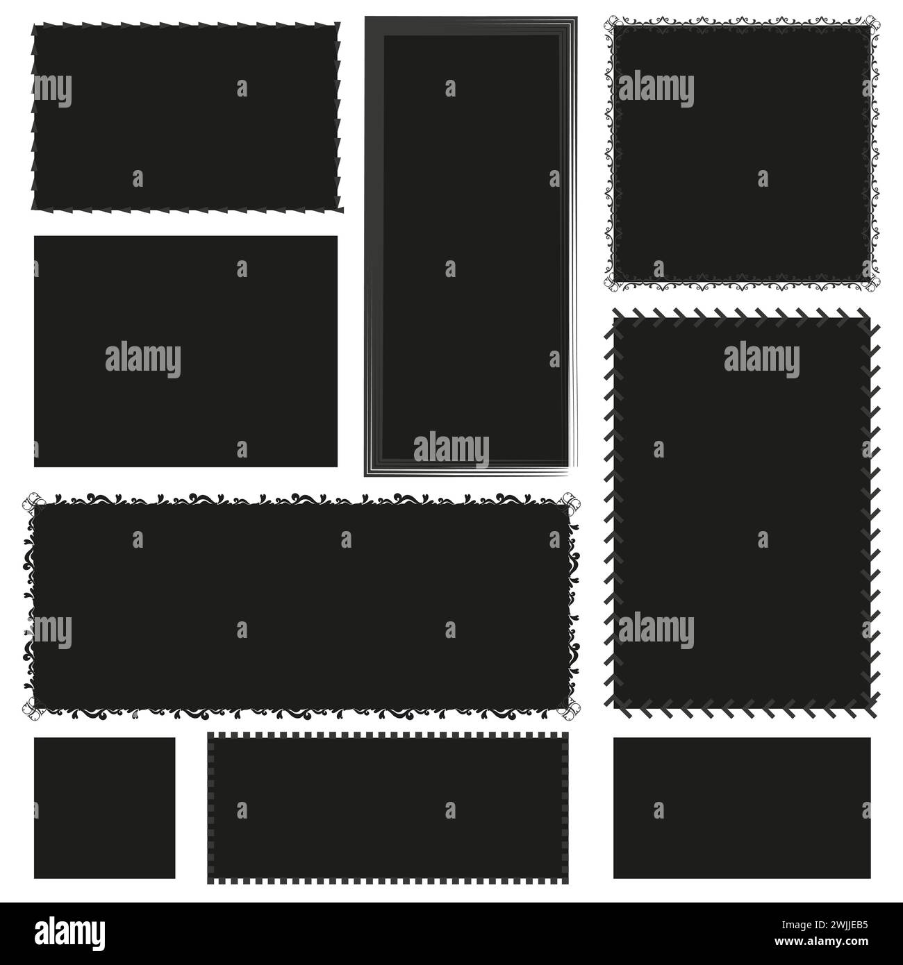 Collection of Black Photo Frames in Various Styles and Sizes. Vector illustration. EPS 10. Stock Vector