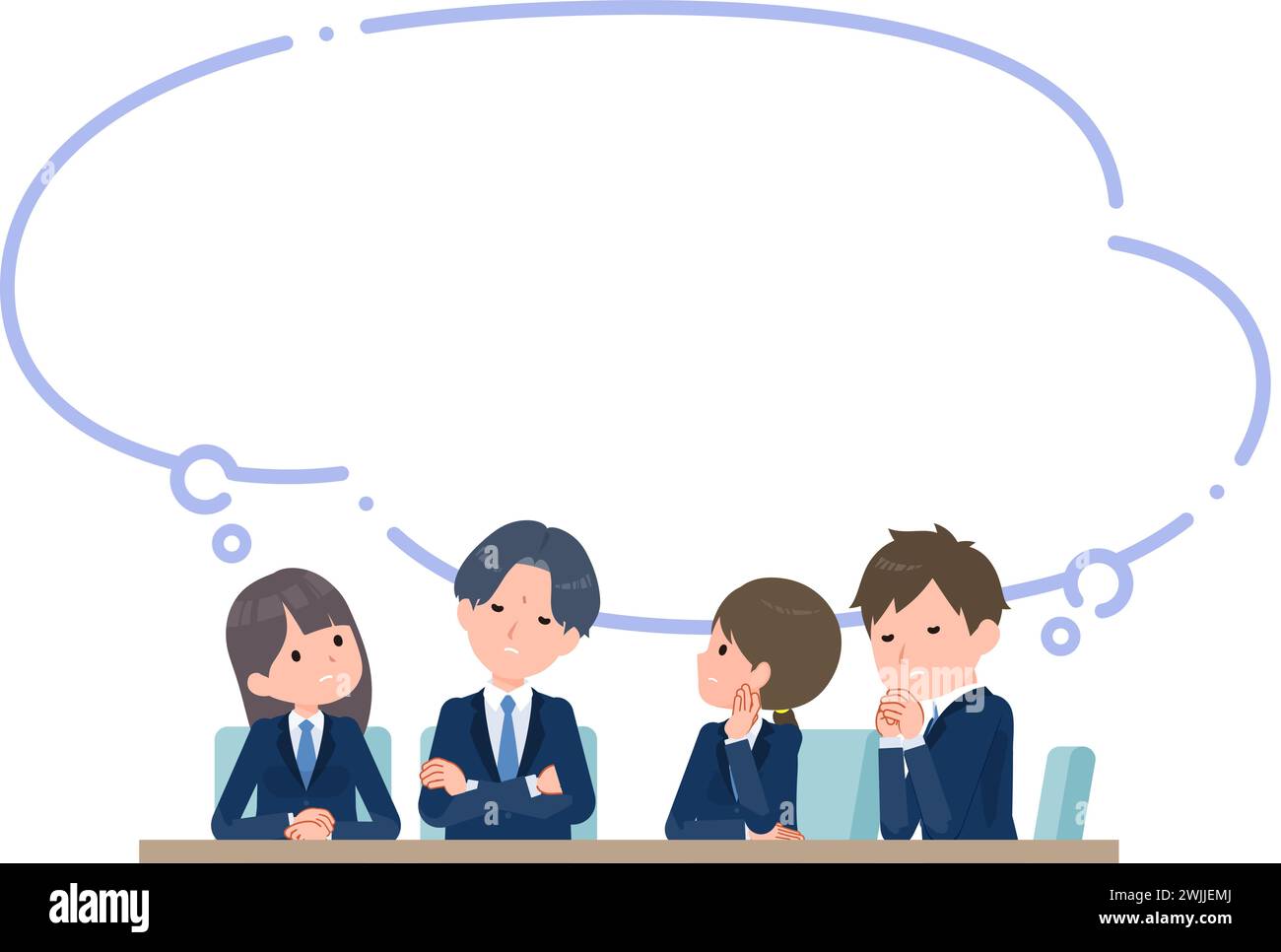 Group of worried students with speech bubbles Stock Vector