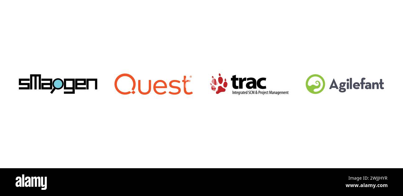 Smapgen, Quest, Trac , Agilefant . Vector illustration, editorial logo. Stock Vector