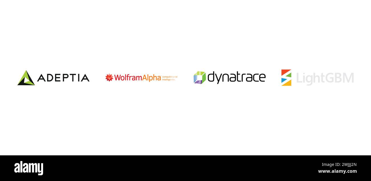 Dynatrace, Adeptia, WolframAlpha, LightGBM. Vector illustration, editorial logo Stock Vector