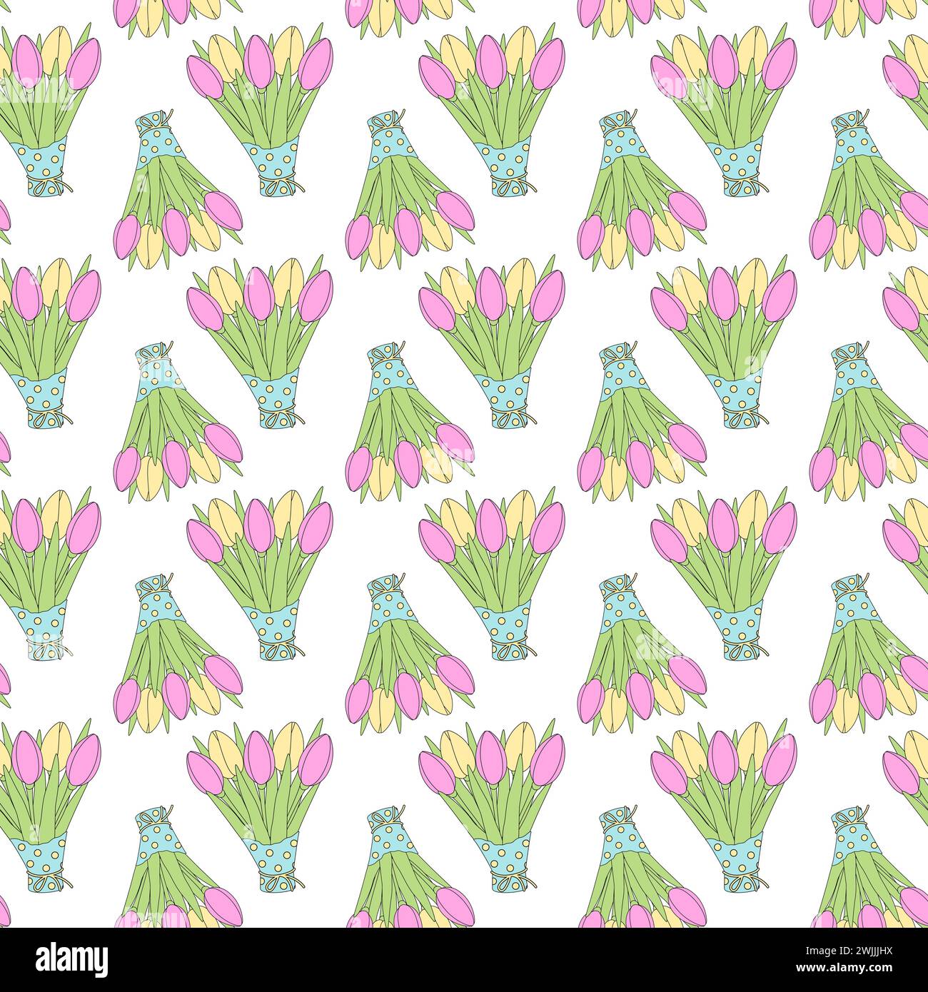 Seamless pattern of abstract tulips bouquets with pink and yellow ...