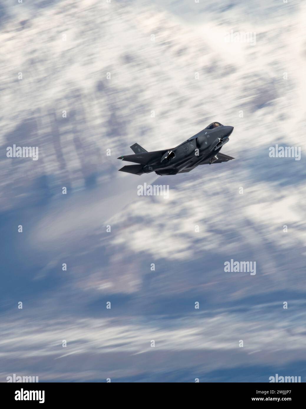 A U.S. Air Force F-35A Lightning II,  a single seat, single engine, all-weather stealth multirole fighter aircraft, takes off from Hill Air Force Base, Utah Feb. 14, 2024. (U.S. Air Force photo by Senior Airman Jack Rodgers) Stock Photo