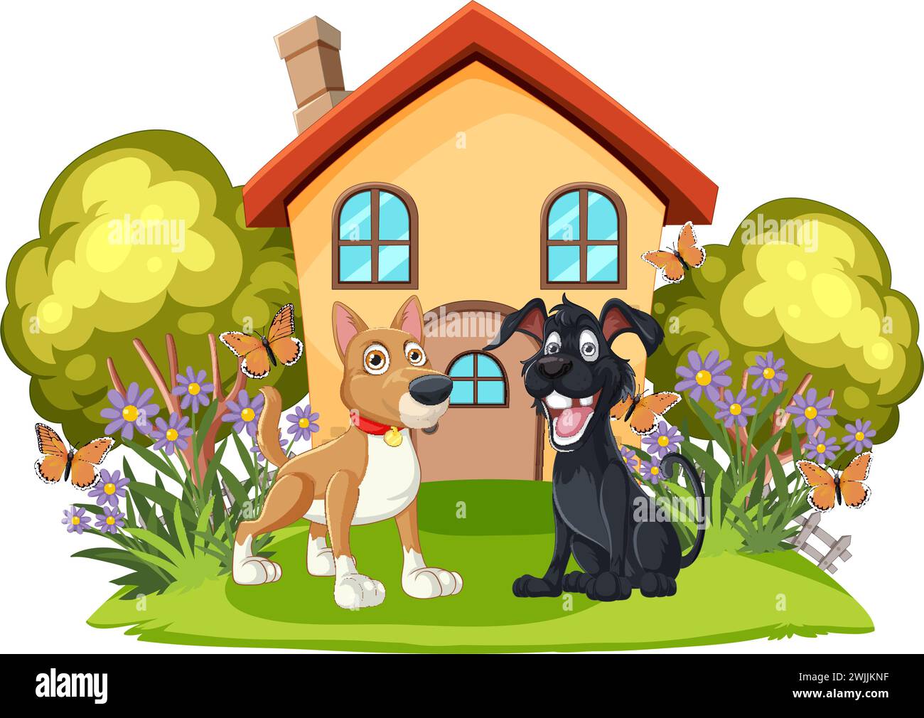 Two cheerful dogs in front of a cute house Stock Vector Image & Art - Alamy