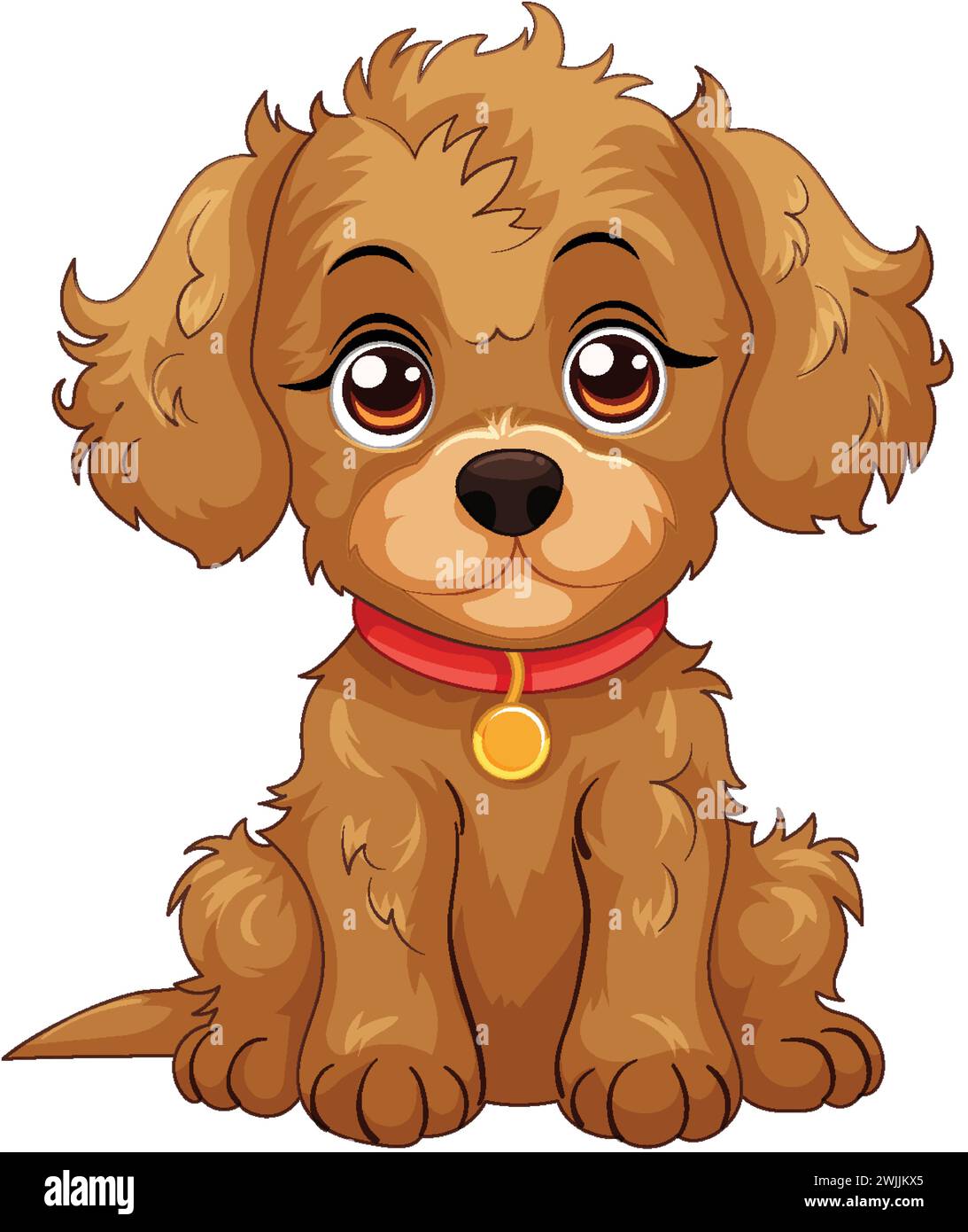 Cute cartoon puppy sitting with a red collar Stock Vector