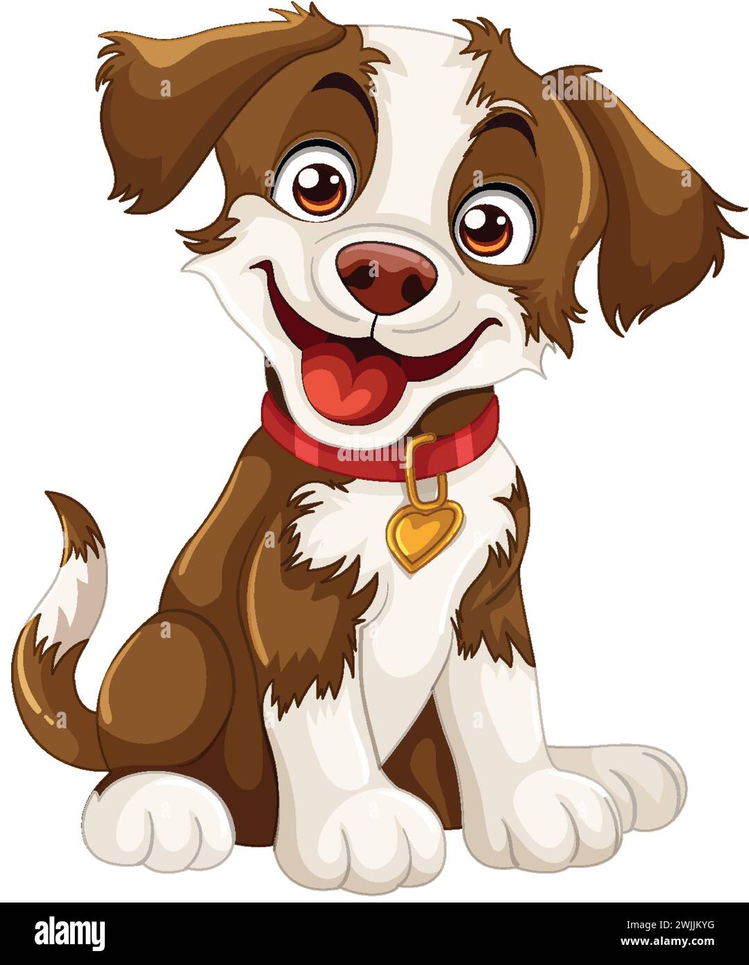 A cheerful cartoon dog sitting with a red collar Stock Vector