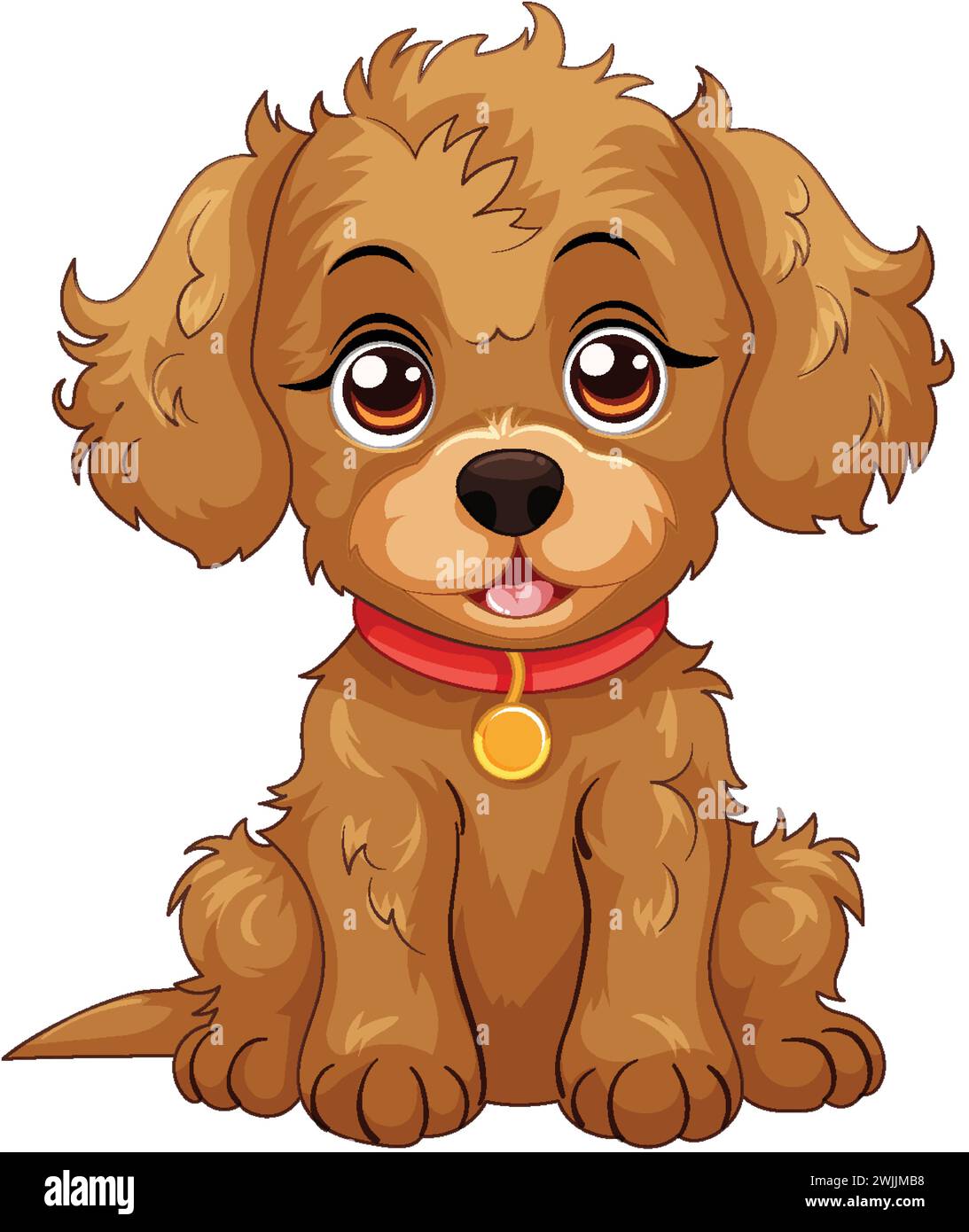 Cute brown puppy vector illustration with collar Stock Vector