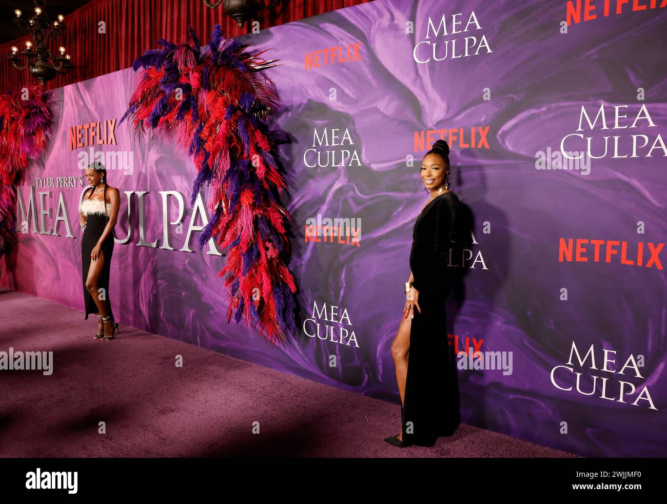 New York, United States. 15th Feb, 2024. Talent arrives on the red carpet at the Netflix 'Mea Culpa' New York Premiere at the Paris Theater on Thursday, February 15, 2024 in New York City. Photo by John Angelillo/UPI Credit: UPI/Alamy Live News Stock Photo