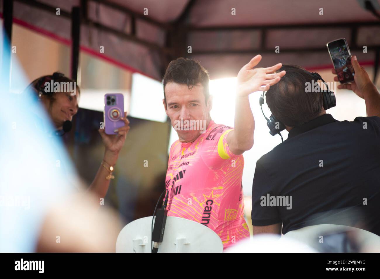 Education First Rigoberto Uran waves to a crowd of people during the Tour, Colombia. , . Rigoberto Uran recently announced his retirement by the end of the 2024 season. Photo by: Chepa Beltran/Long Visual Press Credit: Long Visual Press/Alamy Live News Stock Photo