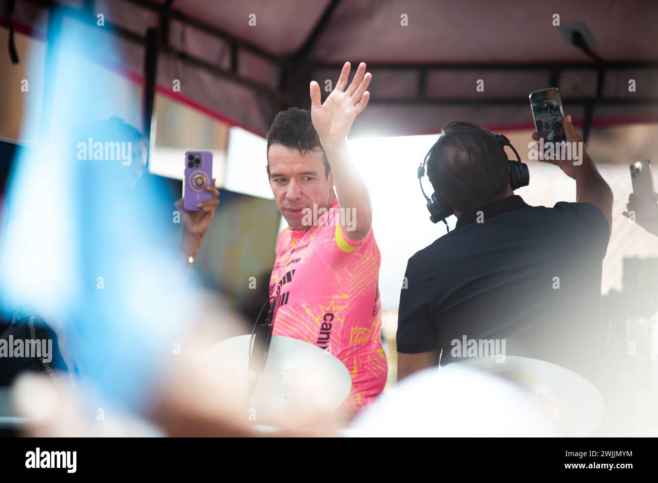 Education First Rigoberto Uran waves to a crowd of people during the Tour, Colombia. , . Rigoberto Uran recently announced his retirement by the end of the 2024 season. Photo by: Chepa Beltran/Long Visual Press Credit: Long Visual Press/Alamy Live News Stock Photo